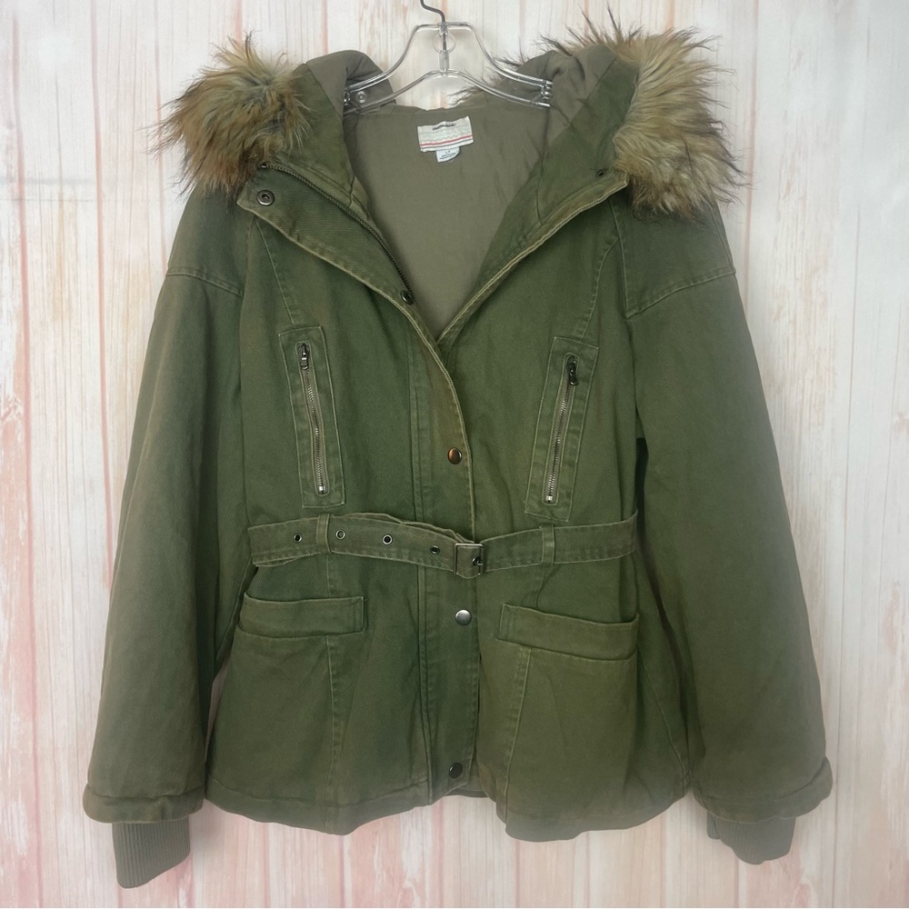 Urban Outfitters Olive Green Parka Utility Jacket Faux Fur Trim NWOT (L)